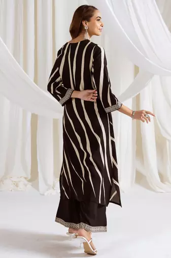 Black printed viscose rayon kurta trouser set