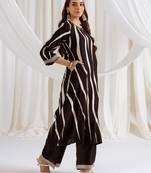 Black printed viscose rayon kurta trouser set