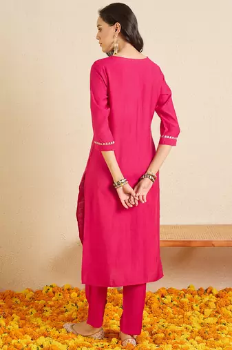 Pink embroidered silk kurta trouser set
