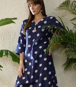 Blue printed pure cotton kurta trouser set