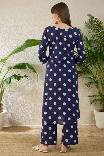 Blue printed pure cotton kurta trouser set