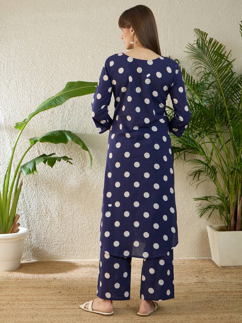 Blue printed pure cotton kurta trouser set
