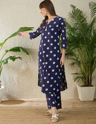 Blue printed pure cotton kurta trouser set 3