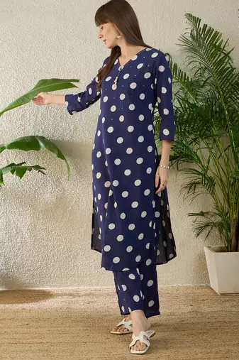 Blue printed pure cotton kurta trouser set