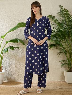 Blue printed pure cotton kurta trouser set 4
