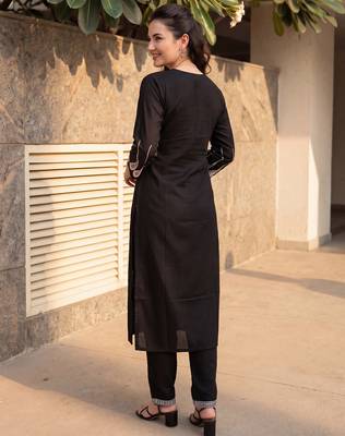 Black embroidered viscose rayon kurta trouser set 2