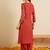 Red embroidered viscose rayon kurta trouser set