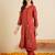 Red embroidered viscose rayon kurta trouser set