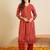 Red embroidered viscose rayon kurta trouser set