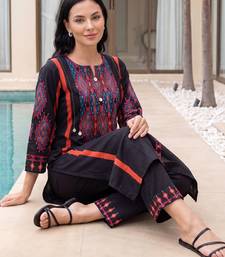 Black embroidered pure cotton kurta trouser set