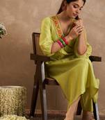 Olive embroidered liva kurta trouser set