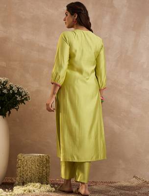 Olive embroidered liva kurta trouser set 2