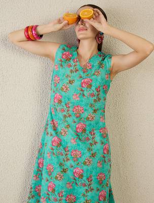 Green printed pure cotton kurta trouser set 2