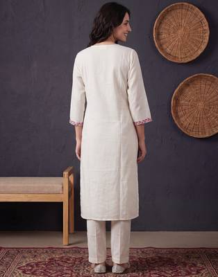 White printed pure cotton kurta trouser set 2