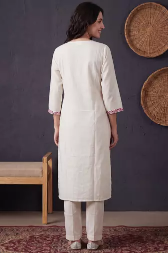 White printed pure cotton kurta trouser set