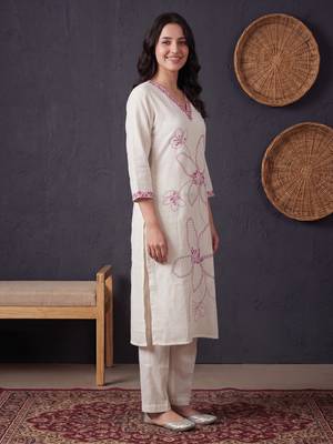 White printed pure cotton kurta trouser set 3