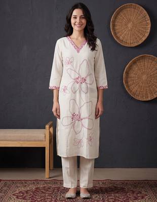 White printed pure cotton kurta trouser set 4