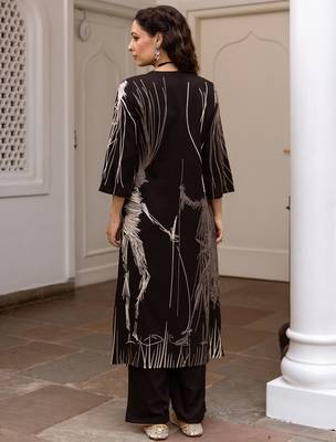 Black printed viscose rayon kurta trouser set 2
