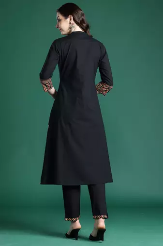 Black printed pure cotton kurta trouser set