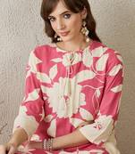 Peach printed viscose rayon kurta trouser set