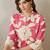 Peach printed viscose rayon kurta trouser set