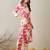 Peach printed viscose rayon kurta trouser set
