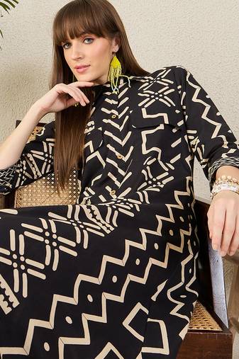 Black printed pure cotton kurta trouser set