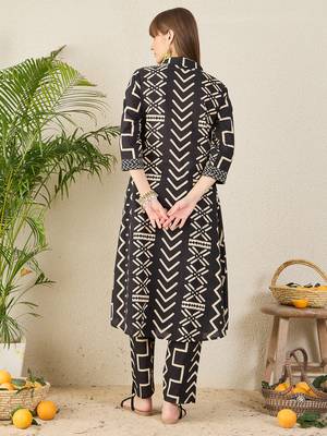 Black printed pure cotton kurta trouser set 2