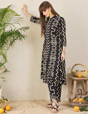 Black printed pure cotton kurta trouser set 3
