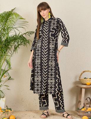Black printed pure cotton kurta trouser set 4
