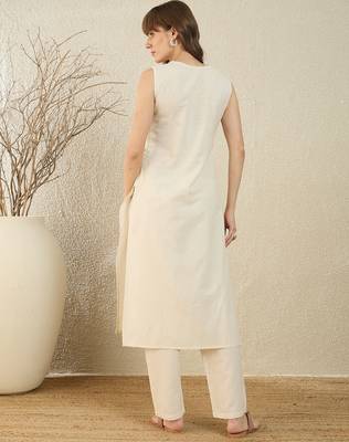 White printed pure cotton kurta trouser set 2
