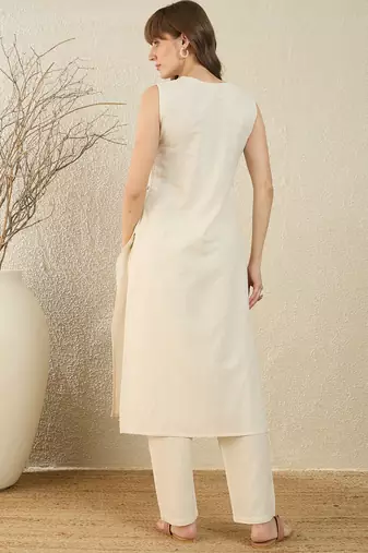 White printed pure cotton kurta trouser set
