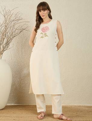 White printed pure cotton kurta trouser set 4