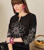 Black embroidered pure cotton kurta trouser set