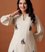 Off white embroidered pure cotton kurta trouser set