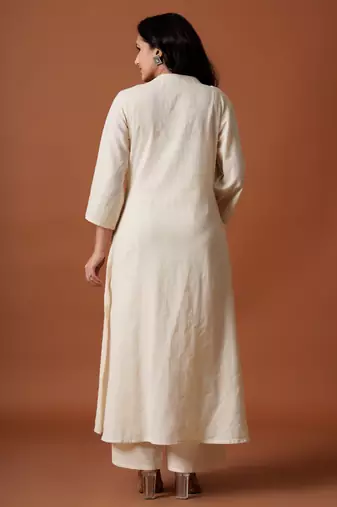 Off white embroidered pure cotton kurta trouser set