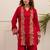 Red embroidered viscose rayon kurta trouser set