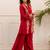 Red embroidered viscose rayon kurta trouser set
