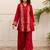 Red embroidered viscose rayon kurta trouser set