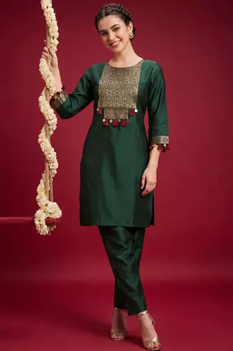 Green printed liva kurta trouser set