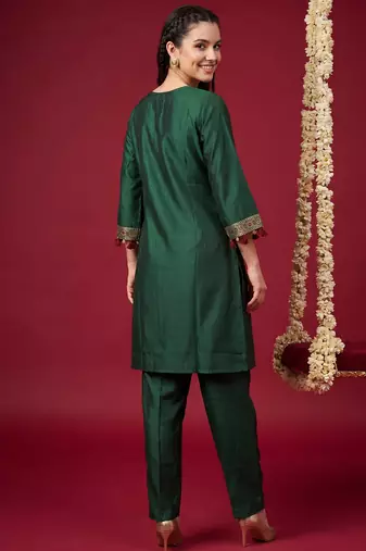 Green printed liva kurta trouser set