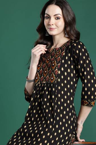 Black printed pure cotton kurta trouser set