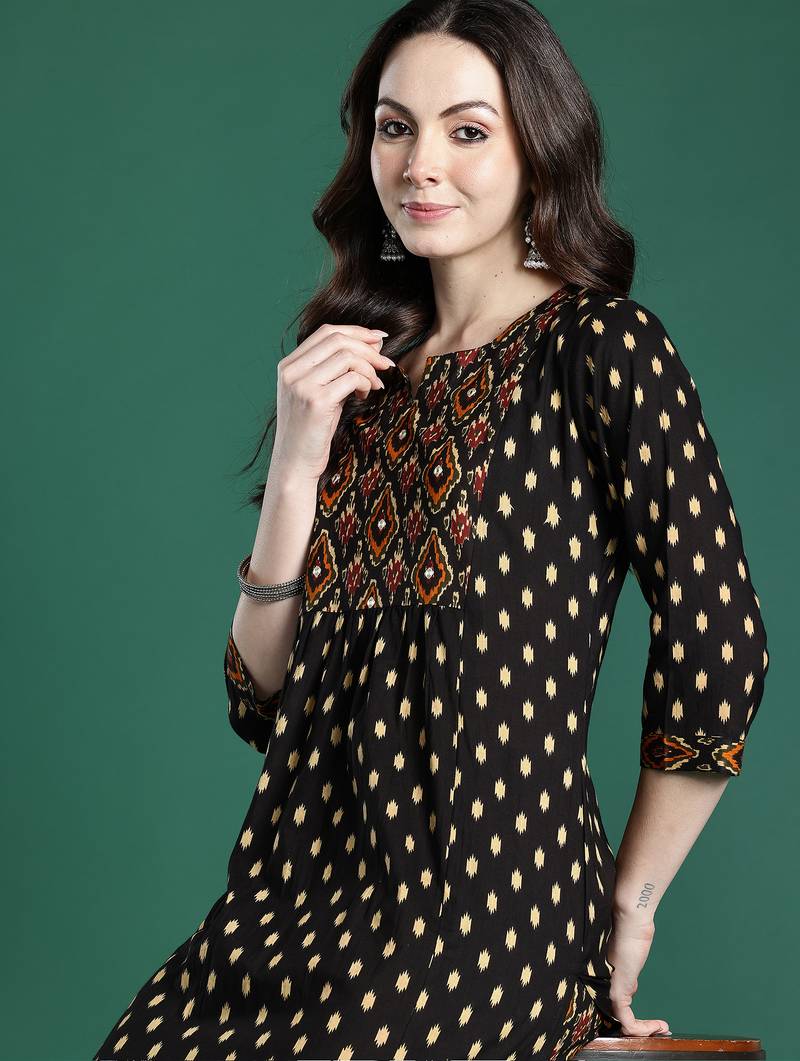 Black printed pure cotton kurta trouser set