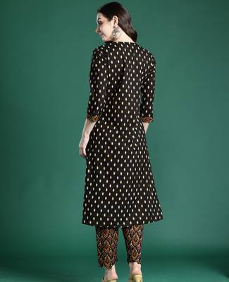 Black printed pure cotton kurta trouser set 2