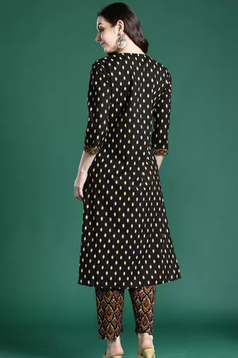 Black printed pure cotton kurta trouser set