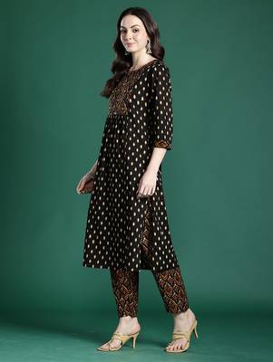 Black printed pure cotton kurta trouser set 3