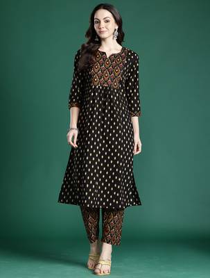 Black printed pure cotton kurta trouser set 4