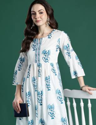 White printed pure cotton kurta trouser set 1