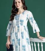 White printed pure cotton kurta trouser set