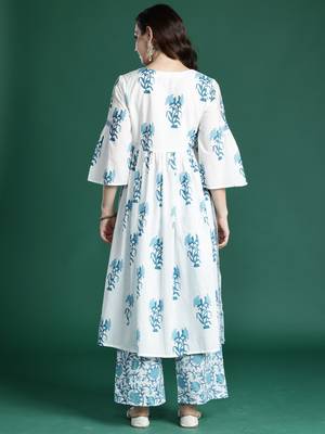 White printed pure cotton kurta trouser set 2